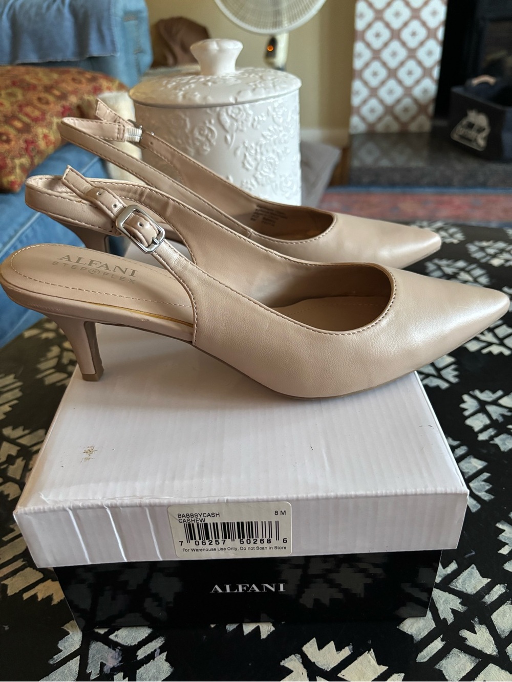Alfani Nude/Cashew Pointed Toe Slingback Kitten Heels Pumps